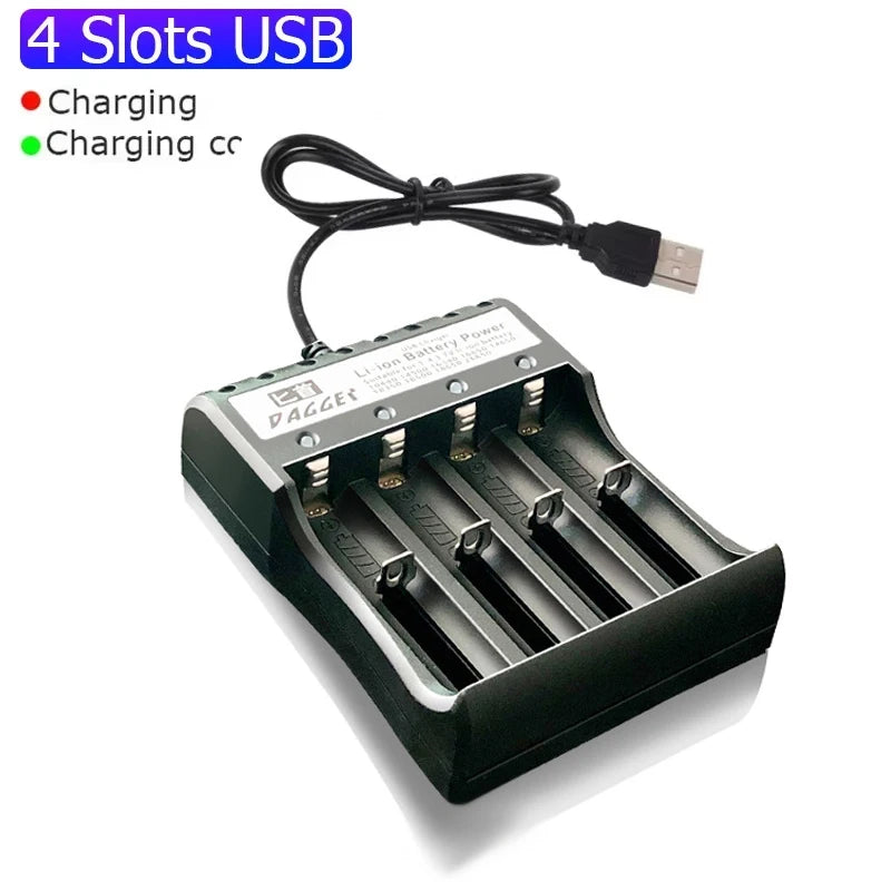 18650 Battery Charger 1/2/4 Slots Dual 18650 Charging 3.7V Rechargeable Lithium Battery USB Charger For 16340 14500 18650
