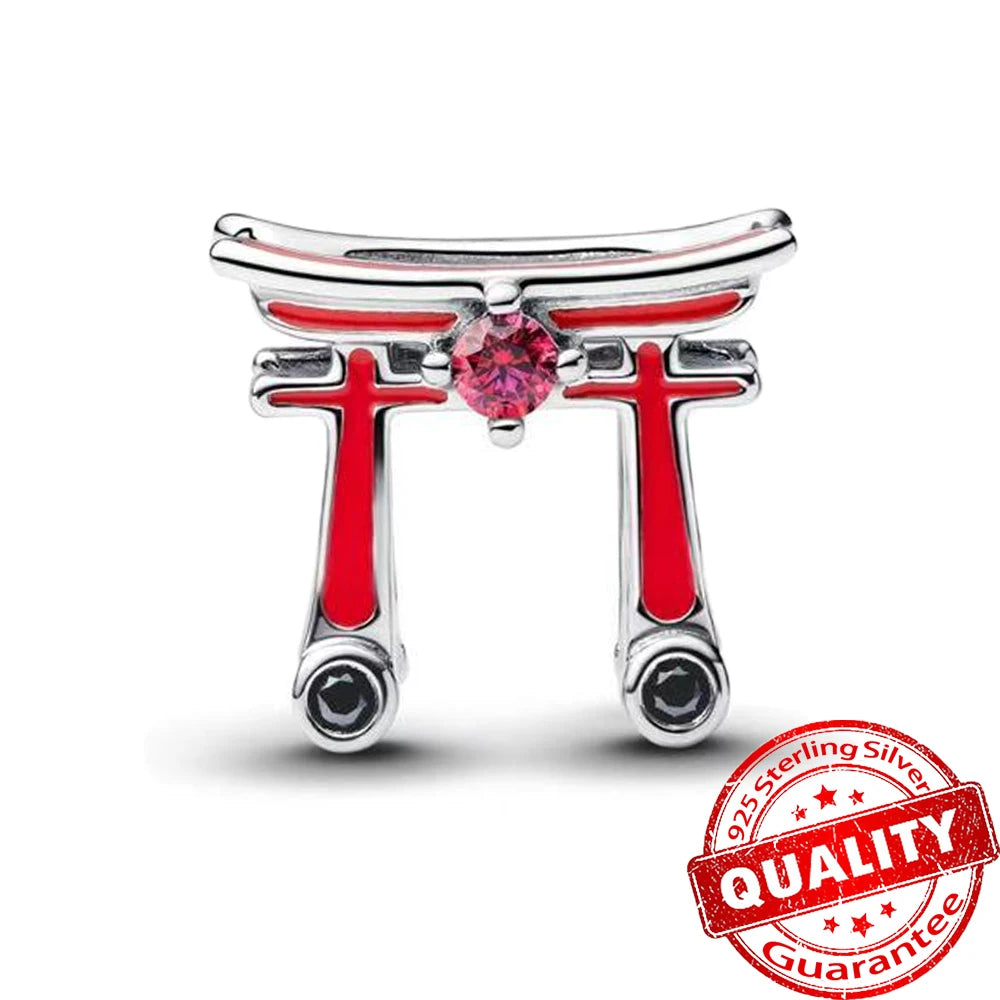Summer 925 Sterling Silver Ocean Blue Pave Clip & Blooming Peach Blood Red Rose Charm Fit Original Bracelet Necklace Jewelry