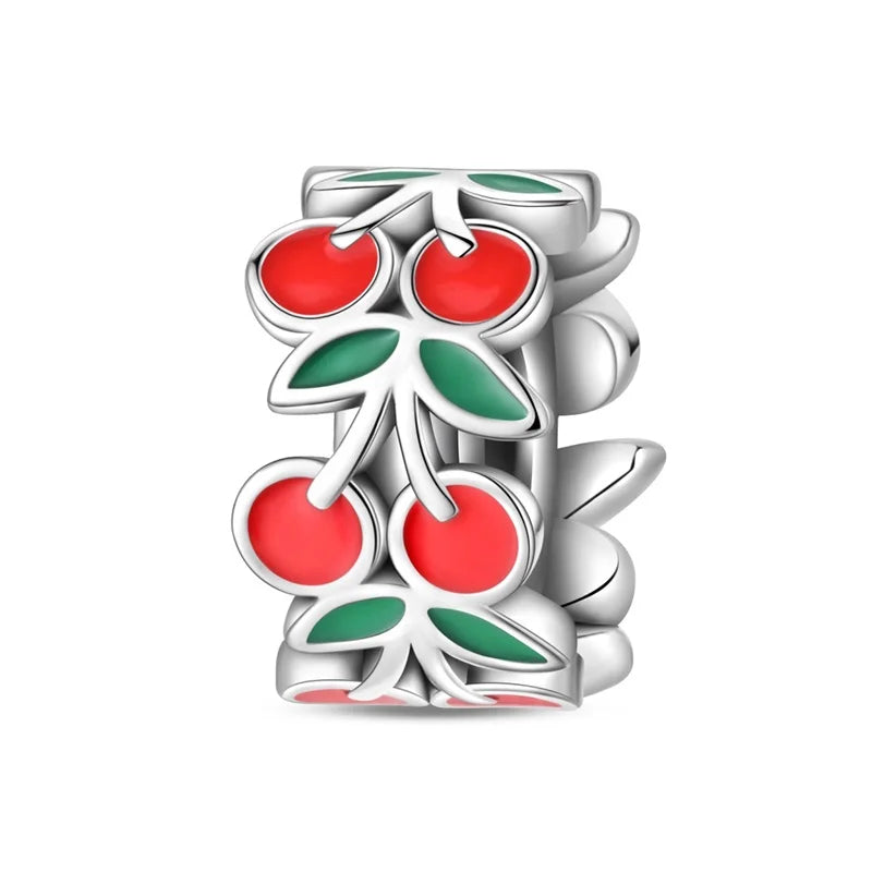 925 Sterling Silver Strawberry Cherry Apple Avocado Fruit Charms Pendants Fit DIY 925 Original BraceletS Birthday Jewelry