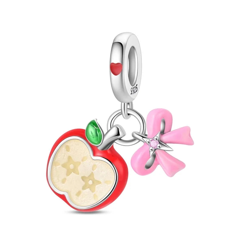 925 Sterling Silver Strawberry Cherry Apple Avocado Fruit Charms Pendants Fit DIY 925 Original BraceletS Birthday Jewelry