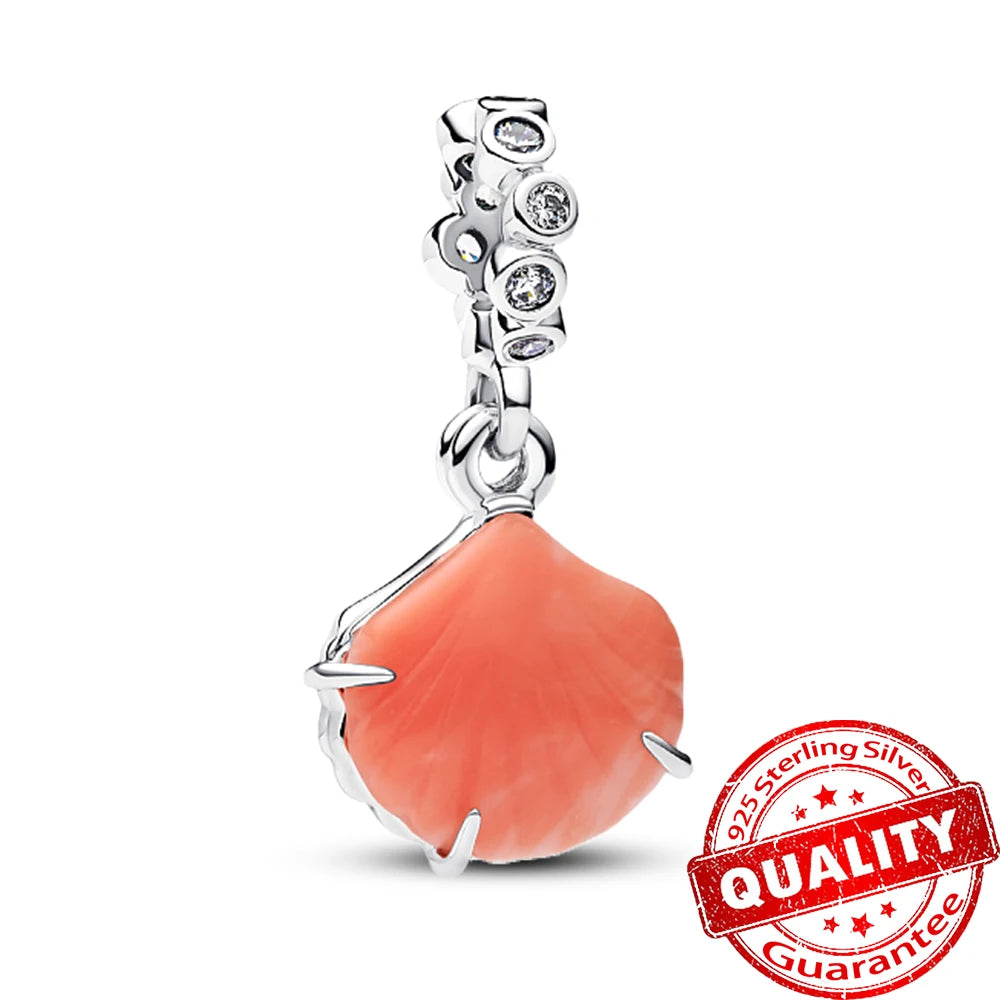 Summer 925 Sterling Silver Ocean Blue Pave Clip & Blooming Peach Blood Red Rose Charm Fit Original Bracelet Necklace Jewelry