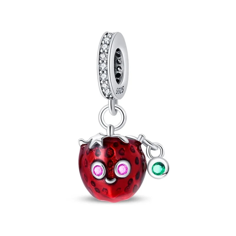 925 Sterling Silver Strawberry Cherry Apple Avocado Fruit Charms Pendants Fit DIY 925 Original BraceletS Birthday Jewelry