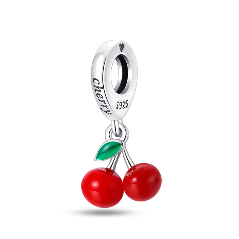 925 Sterling Silver Strawberry Cherry Apple Avocado Fruit Charms Pendants Fit DIY 925 Original BraceletS Birthday Jewelry