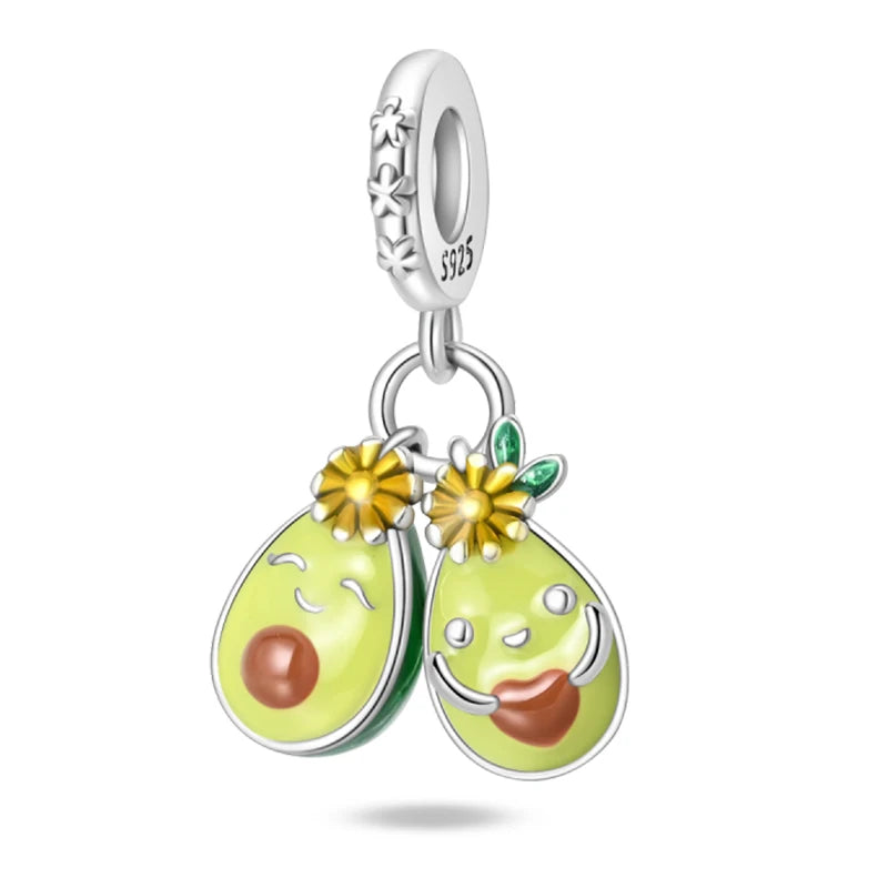925 Sterling Silver Strawberry Cherry Apple Avocado Fruit Charms Pendants Fit DIY 925 Original BraceletS Birthday Jewelry