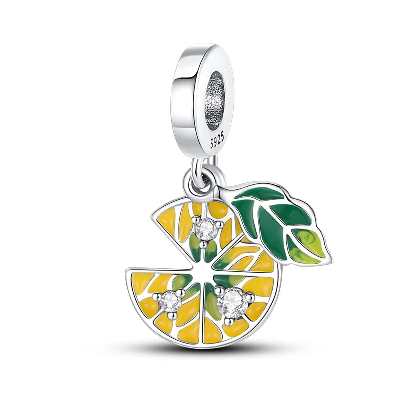 925 Sterling Silver Strawberry Cherry Apple Avocado Fruit Charms Pendants Fit DIY 925 Original BraceletS Birthday Jewelry