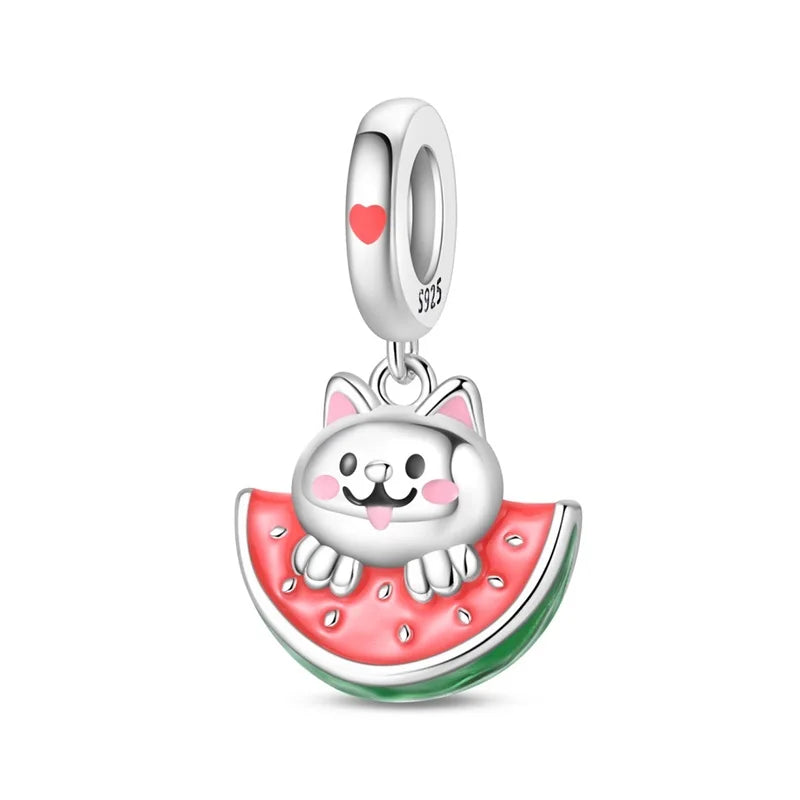 925 Sterling Silver Strawberry Cherry Apple Avocado Fruit Charms Pendants Fit DIY 925 Original BraceletS Birthday Jewelry