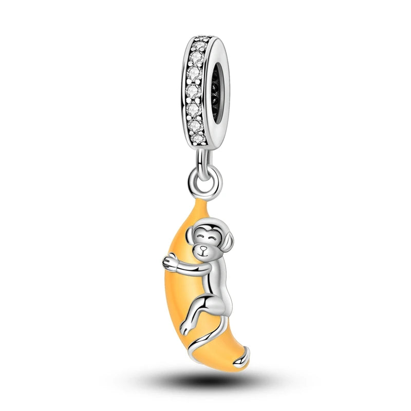 925 Sterling Silver Strawberry Cherry Apple Avocado Fruit Charms Pendants Fit DIY 925 Original BraceletS Birthday Jewelry