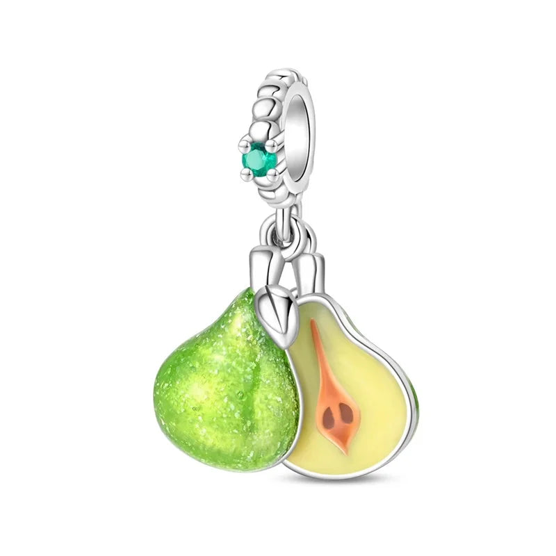 925 Sterling Silver Strawberry Cherry Apple Avocado Fruit Charms Pendants Fit DIY 925 Original BraceletS Birthday Jewelry