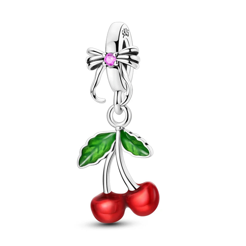 925 Sterling Silver Strawberry Cherry Apple Avocado Fruit Charms Pendants Fit DIY 925 Original BraceletS Birthday Jewelry