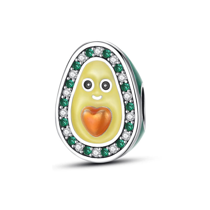 925 Sterling Silver Strawberry Cherry Apple Avocado Fruit Charms Pendants Fit DIY 925 Original BraceletS Birthday Jewelry
