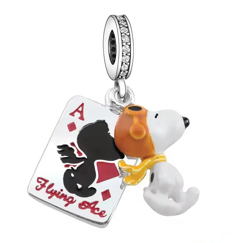 MINISO NPEANUTS@ Snoopy Charlie Brown Linus Van Pelt Peppermint Patty Pendant Original 925 Silver Charm Fit Bracelet For Women