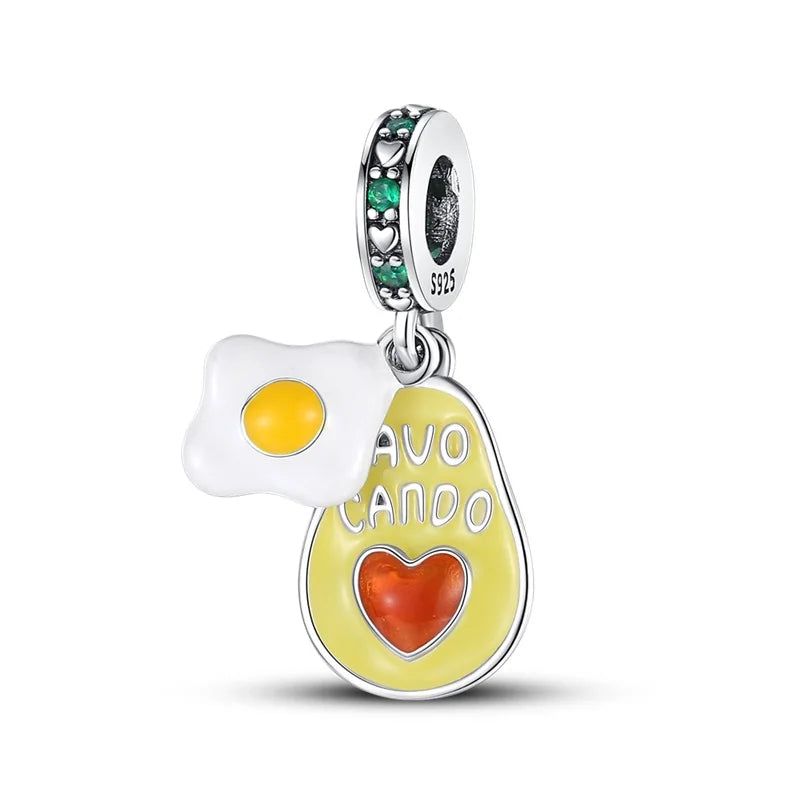 925 Sterling Silver Strawberry Cherry Apple Avocado Fruit Charms Pendants Fit DIY 925 Original BraceletS Birthday Jewelry