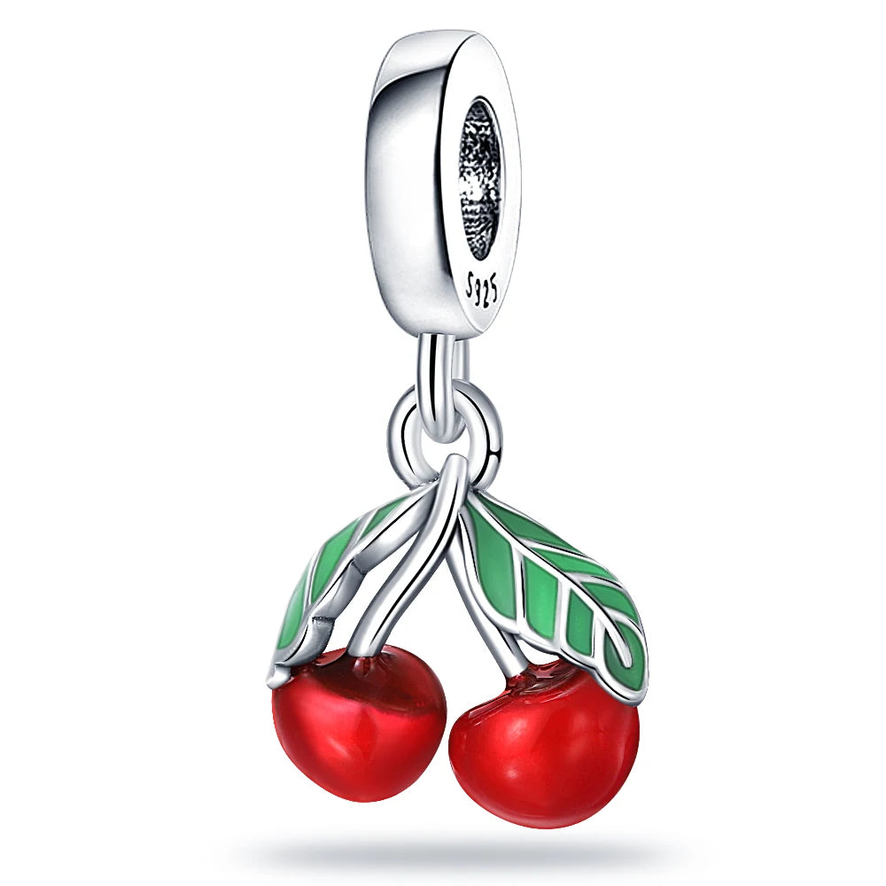 925 Sterling Silver Strawberry Cherry Apple Avocado Fruit Charms Pendants Fit DIY 925 Original BraceletS Birthday Jewelry