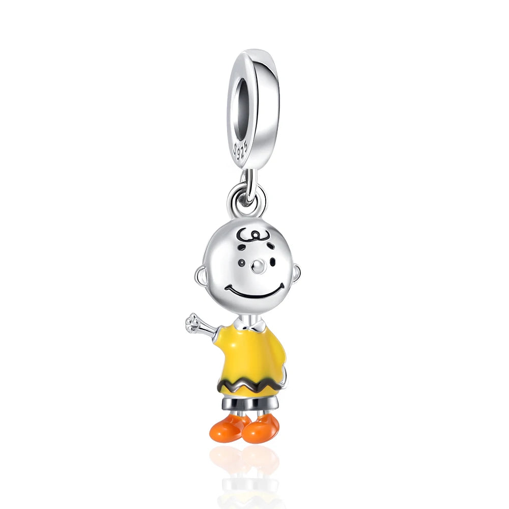 MINISO NPEANUTS@ Snoopy Charlie Brown Linus Van Pelt Peppermint Patty Pendant Original 925 Silver Charm Fit Bracelet For Women