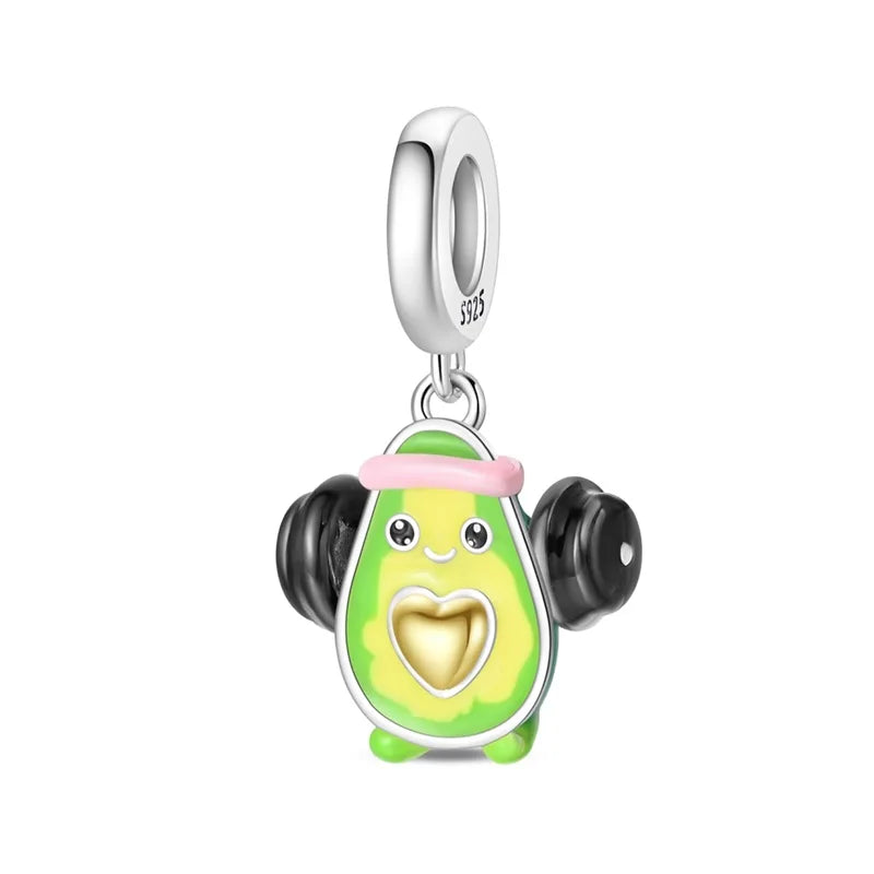 925 Sterling Silver Strawberry Cherry Apple Avocado Fruit Charms Pendants Fit DIY 925 Original BraceletS Birthday Jewelry