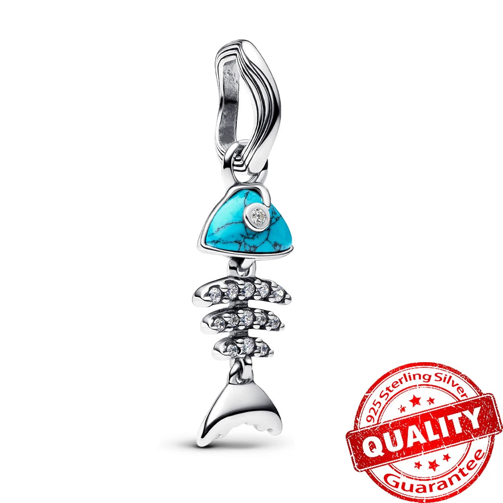 Summer 925 Sterling Silver Ocean Blue Pave Clip & Blooming Peach Blood Red Rose Charm Fit Original Bracelet Necklace Jewelry