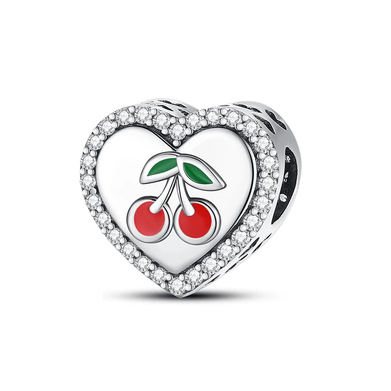925 Sterling Silver Strawberry Cherry Apple Avocado Fruit Charms Pendants Fit DIY 925 Original BraceletS Birthday Jewelry