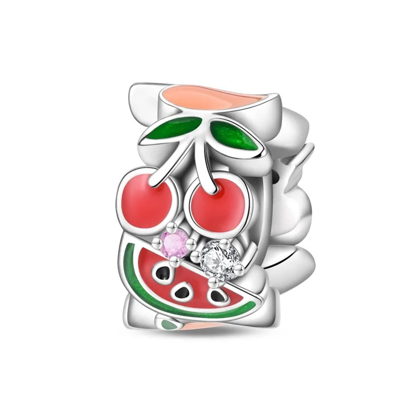 925 Sterling Silver Strawberry Cherry Apple Avocado Fruit Charms Pendants Fit DIY 925 Original BraceletS Birthday Jewelry