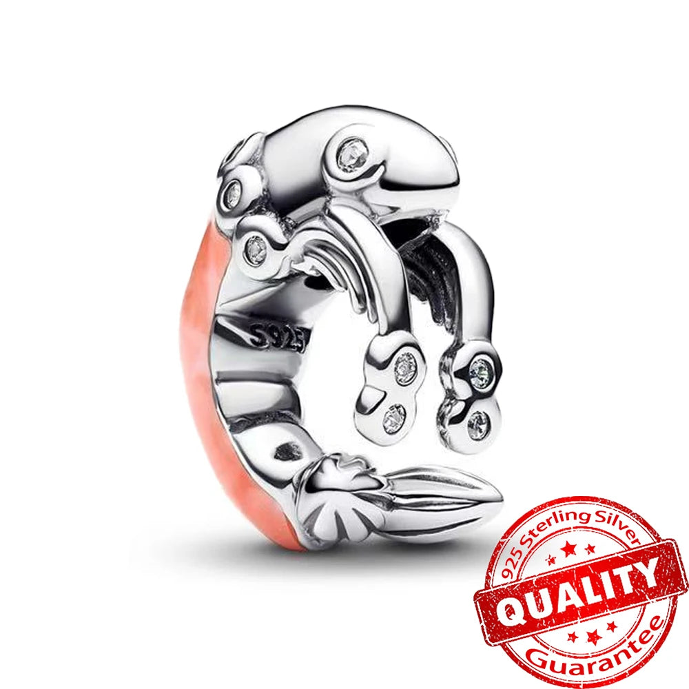 Summer 925 Sterling Silver Ocean Blue Pave Clip & Blooming Peach Blood Red Rose Charm Fit Original Bracelet Necklace Jewelry