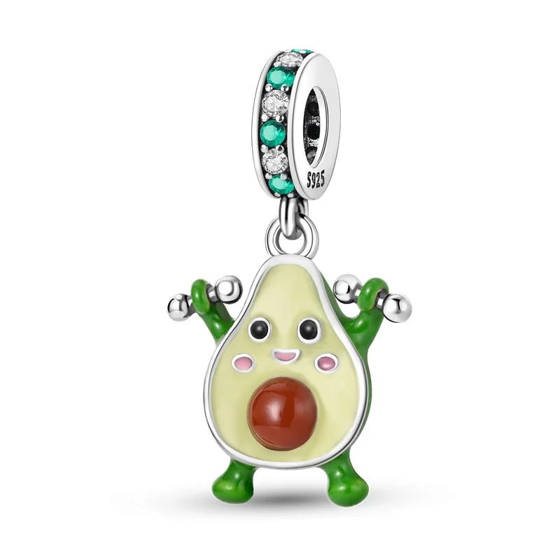 925 Sterling Silver Strawberry Cherry Apple Avocado Fruit Charms Pendants Fit DIY 925 Original BraceletS Birthday Jewelry