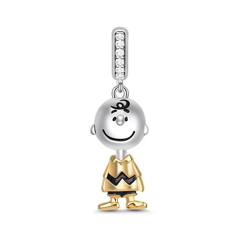 MINISO NPEANUTS@ Snoopy Charlie Brown Linus Van Pelt Peppermint Patty Pendant Original 925 Silver Charm Fit Bracelet For Women
