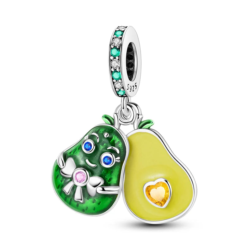 925 Sterling Silver Strawberry Cherry Apple Avocado Fruit Charms Pendants Fit DIY 925 Original BraceletS Birthday Jewelry