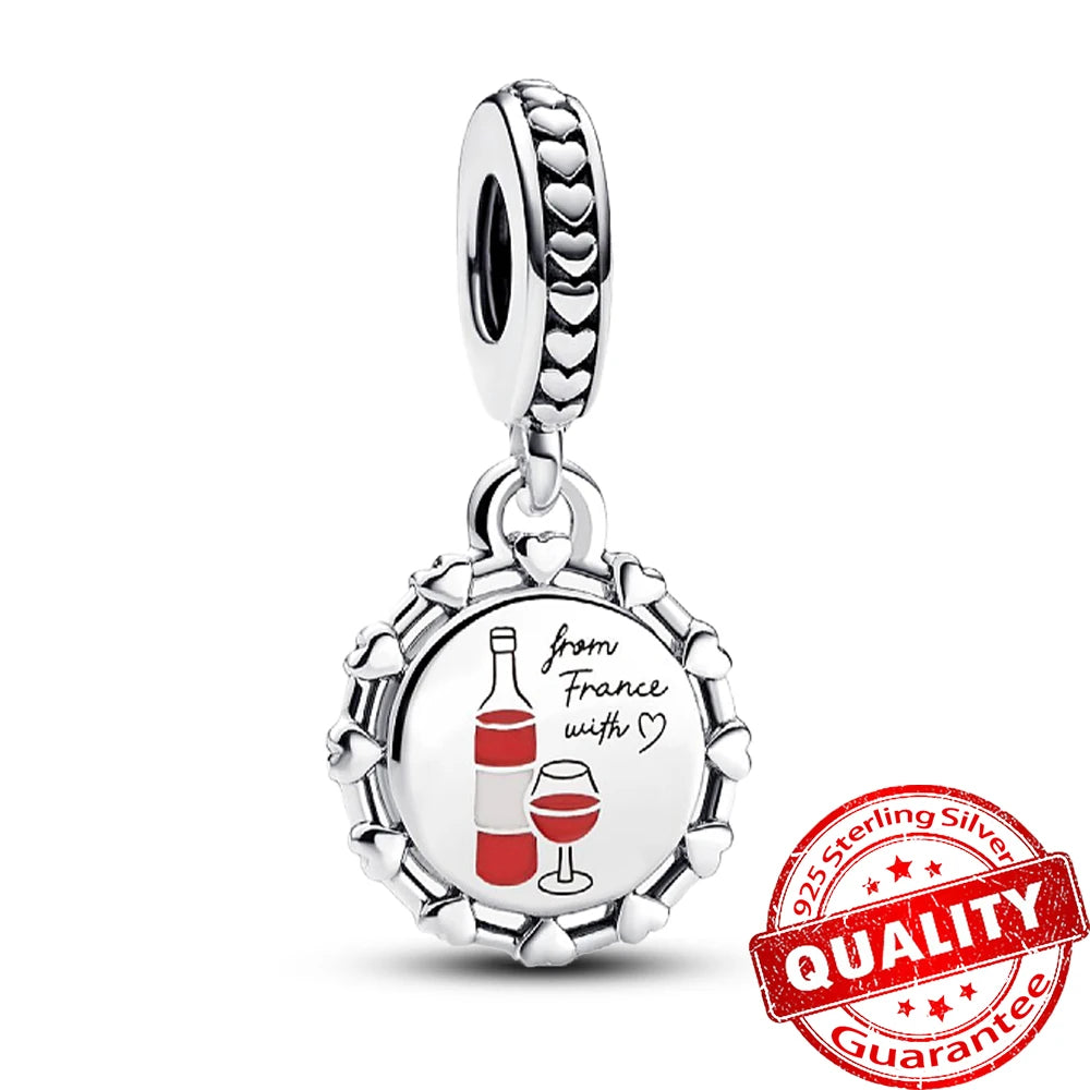 Summer 925 Sterling Silver Ocean Blue Pave Clip & Blooming Peach Blood Red Rose Charm Fit Original Bracelet Necklace Jewelry
