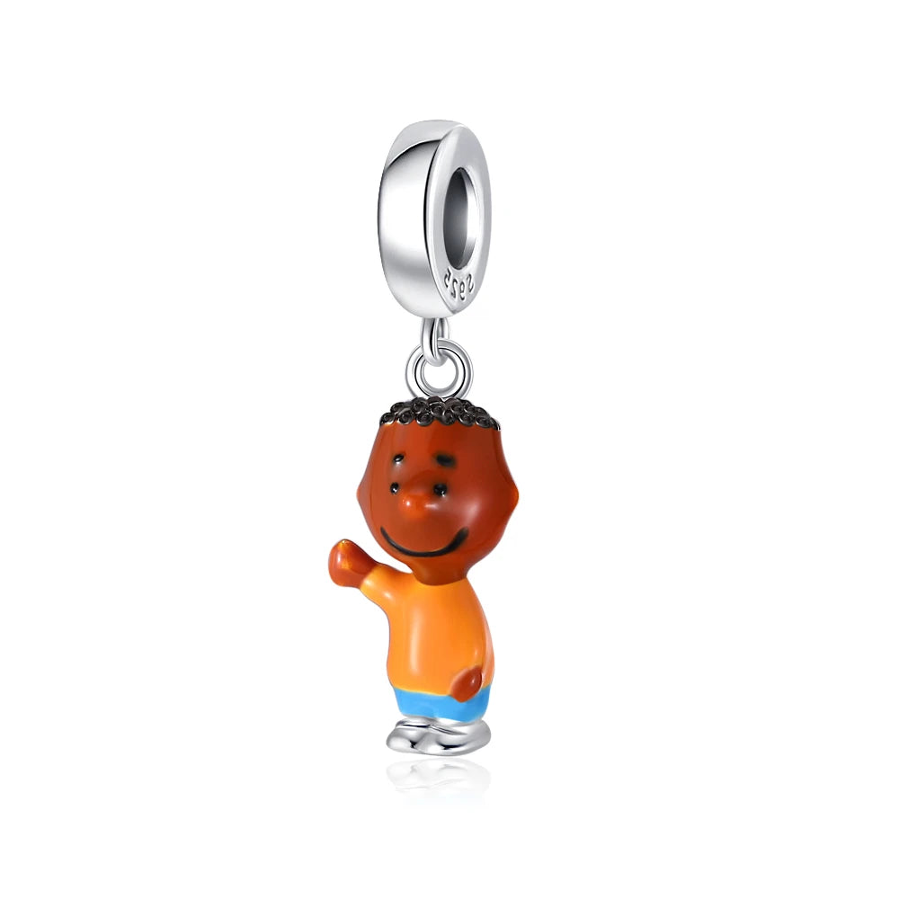 MINISO NPEANUTS@ Snoopy Charlie Brown Linus Van Pelt Peppermint Patty Pendant Original 925 Silver Charm Fit Bracelet For Women