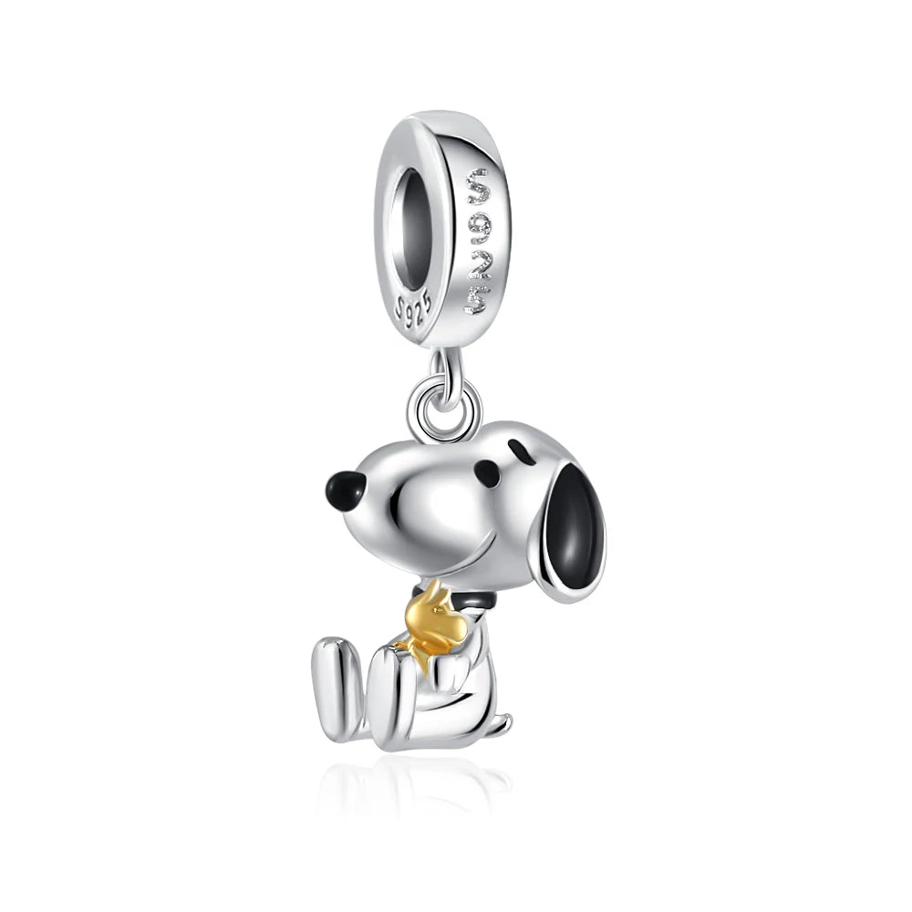 MINISO NPEANUTS@ Snoopy Charlie Brown Linus Van Pelt Peppermint Patty Pendant Original 925 Silver Charm Fit Bracelet For Women