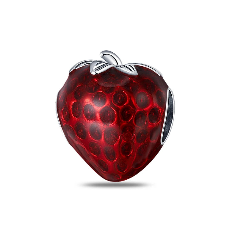 925 Sterling Silver Strawberry Cherry Apple Avocado Fruit Charms Pendants Fit DIY 925 Original BraceletS Birthday Jewelry