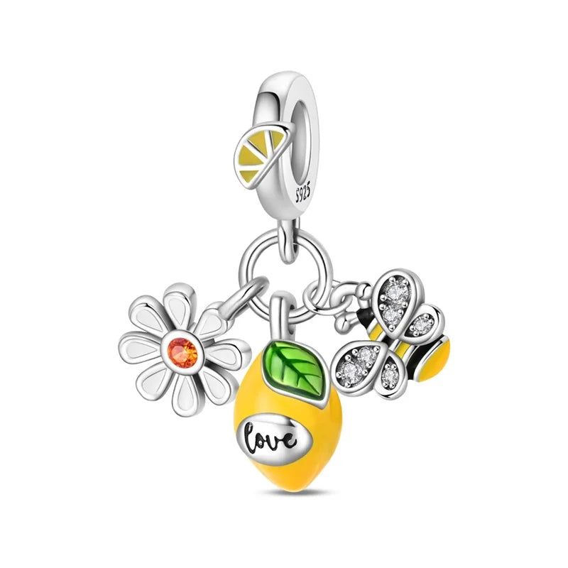 925 Sterling Silver Strawberry Cherry Apple Avocado Fruit Charms Pendants Fit DIY 925 Original BraceletS Birthday Jewelry