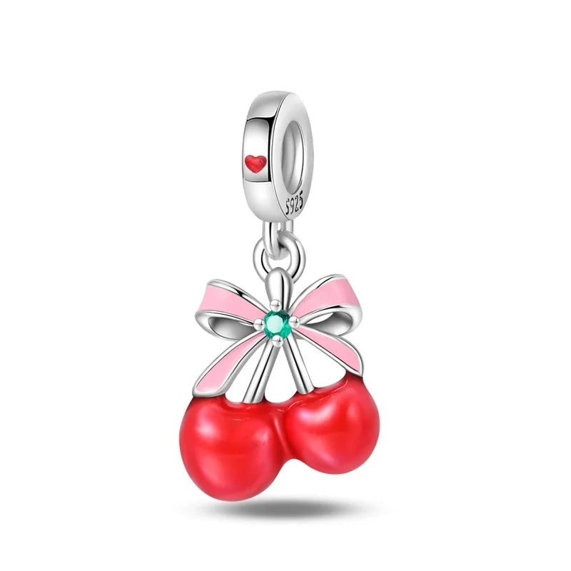 925 Sterling Silver Strawberry Cherry Apple Avocado Fruit Charms Pendants Fit DIY 925 Original BraceletS Birthday Jewelry