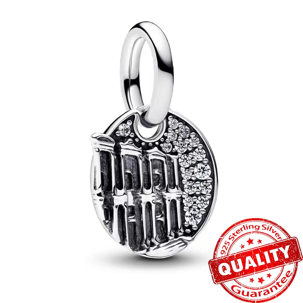 Summer 925 Sterling Silver Ocean Blue Pave Clip & Blooming Peach Blood Red Rose Charm Fit Original Bracelet Necklace Jewelry