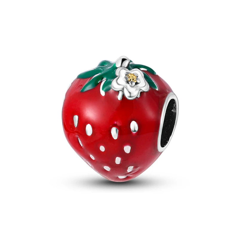 925 Sterling Silver Strawberry Cherry Apple Avocado Fruit Charms Pendants Fit DIY 925 Original BraceletS Birthday Jewelry
