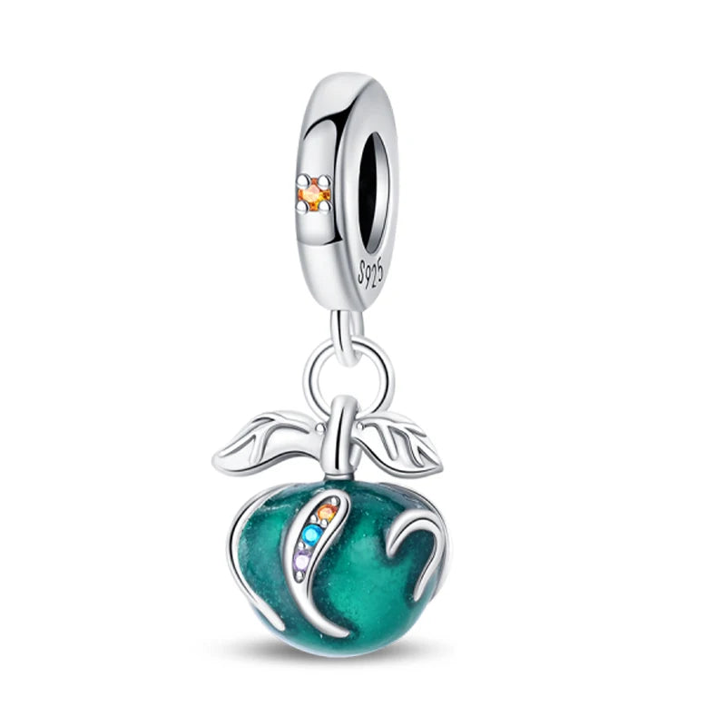925 Sterling Silver Strawberry Cherry Apple Avocado Fruit Charms Pendants Fit DIY 925 Original BraceletS Birthday Jewelry