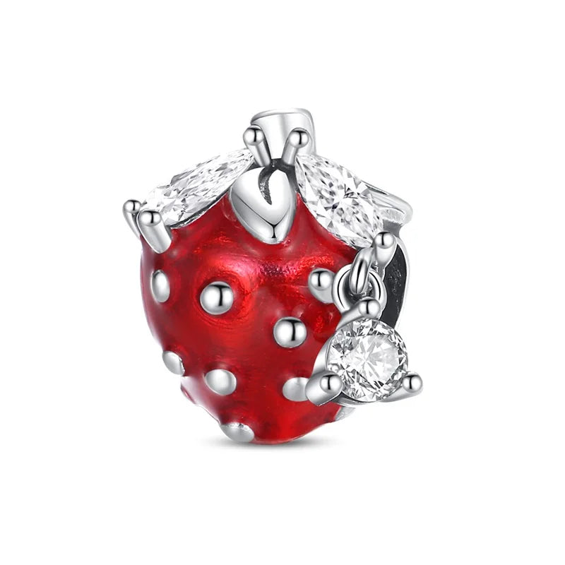 925 Sterling Silver Strawberry Cherry Apple Avocado Fruit Charms Pendants Fit DIY 925 Original BraceletS Birthday Jewelry