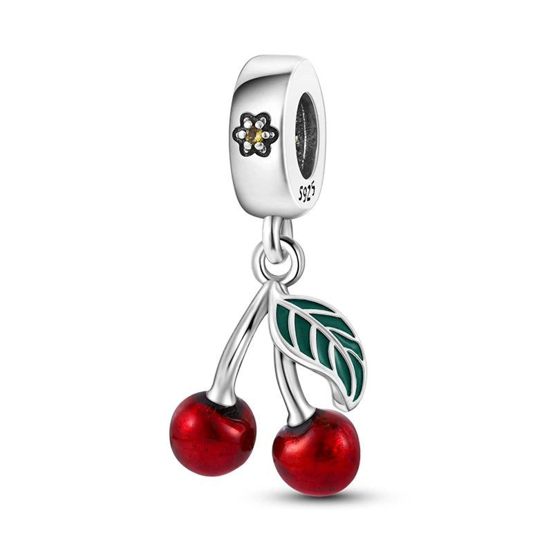 925 Sterling Silver Strawberry Cherry Apple Avocado Fruit Charms Pendants Fit DIY 925 Original BraceletS Birthday Jewelry