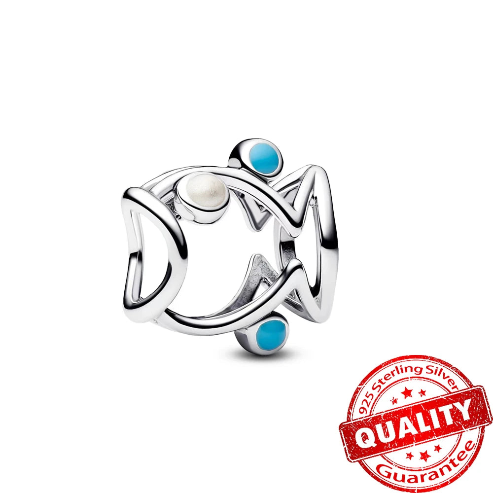 Summer 925 Sterling Silver Ocean Blue Pave Clip & Blooming Peach Blood Red Rose Charm Fit Original Bracelet Necklace Jewelry